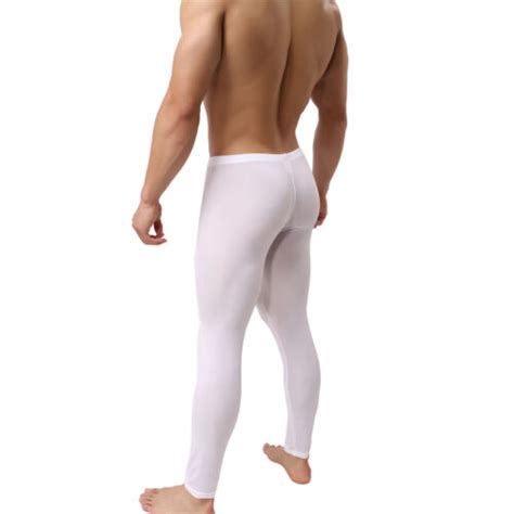 Mens Smooth Bulge Pouch Long Johns Tight Fit Pants Basic Underpants