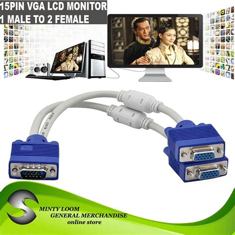 Pin Vga Male To Dual Vga Female Monitor Y Adapter Converter