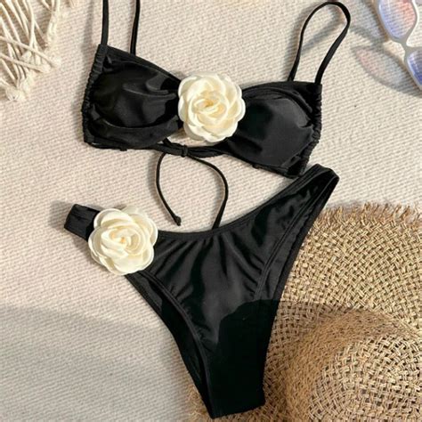 Chengsi Womens New Style Three Dimensional Flower Bikini Suit Sexy Beach Resort Swimsuit