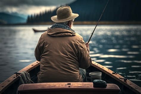 Un Anciano Pescando En Un Bote En El Lago Foto Premium