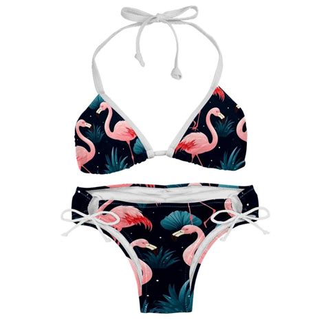 Flamingo Tropical Rainforest Detachable Sponge Adjustable Strap Bikini