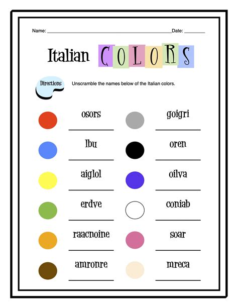 Italian Colors Worksheet Packet | Made By Teachers