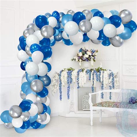 Blue Balloon Garland Kit 117 Pcs Blue White Sliver Balloon Etsy