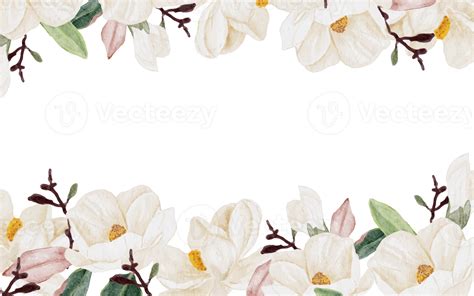 Watercolor White Magnolia Flower Branch Bouquet Square Banner