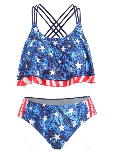 [40 Off] Plus Size Criss Cross American Flag Print Bikini Set Rosegal