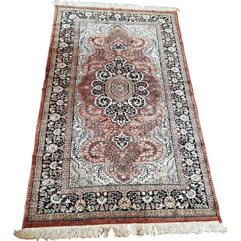 Kashmir Pure Silk Indian Rug With Panel Design For Sale At Stdibs