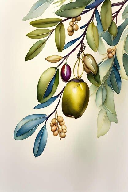 Premium Ai Image Watercolor Olive Branch With Olives