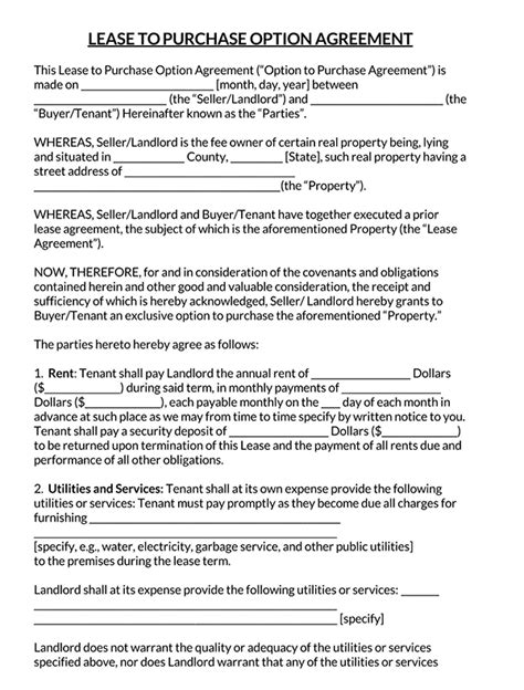 Free Rent To Own Agreement Templates Word