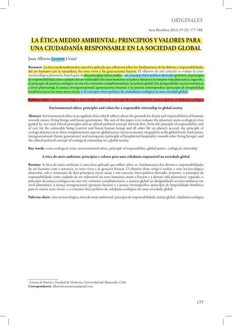 La Tica Medio Ambiental Principios Y Valores Para Una Ciudadan A