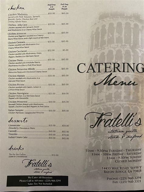 Menu At Fratelli S Italian Grill Restaurant Baton Rouge Wax Rd Y