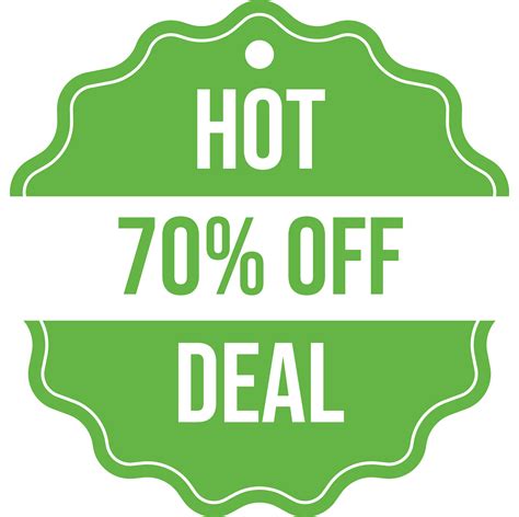Hot deal badge with green color and seventy percent discount text. Big