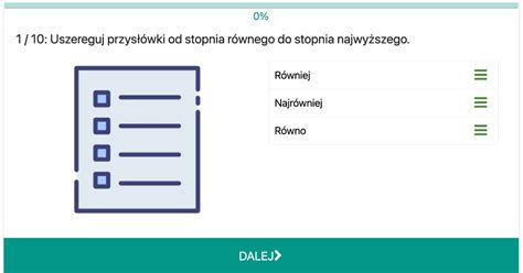 Interaktywny Quiz Stopniowanie przysłówków w zdaniu dla uczniów klasy 4