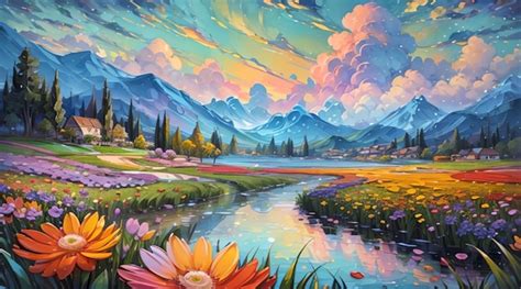 Premium Photo | Beautiful natural scenery painting art style