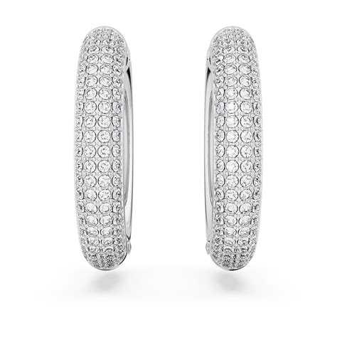 Dextera Hoop Earrings Medium White Rhodium Plated Swarovski