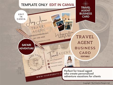 Travel Agent Business Cards Template Travel Advisor Agency Canva Editable Marketing Safari