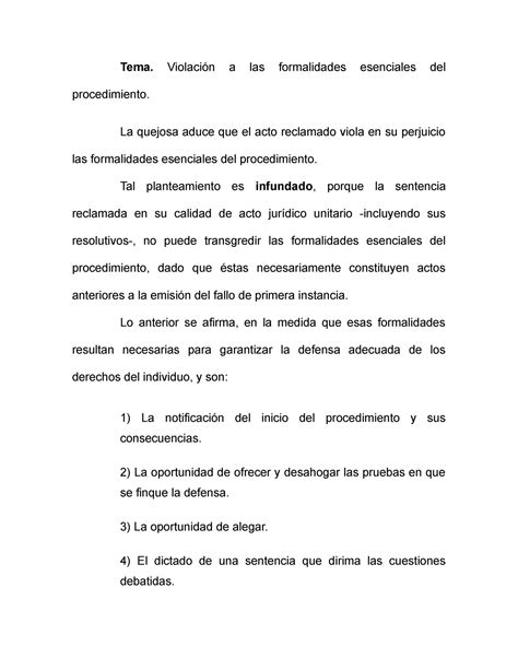 Formalidades Esenciales DEL Procedimiento Tema Violación a las