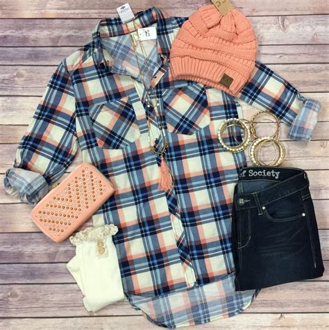 What I Like About You Plaid Flannel Top Navycoral From