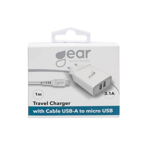 Köp GEAR Laddare 220V 2xUSB 3 1A Vit MicroUSB Kabel 1m