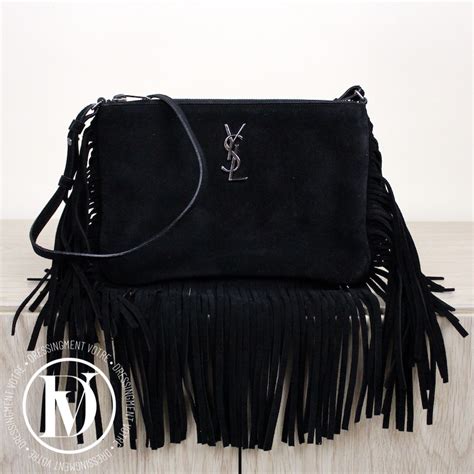 Sac Franges En Daim Noir Saint Laurent