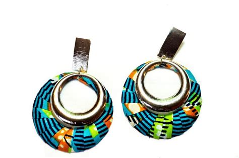 African Print Earrings Silver Earrings With African Fabric In