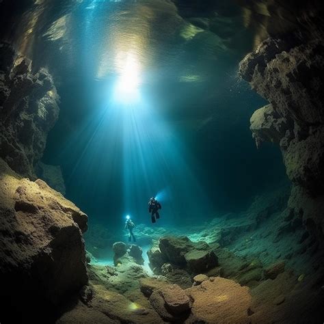 Premium AI Image | cave diving underwater world