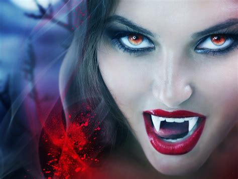 Brunette Vampire With Fangs A Striking 4k Ultra Hd Fantasy Wallpaper