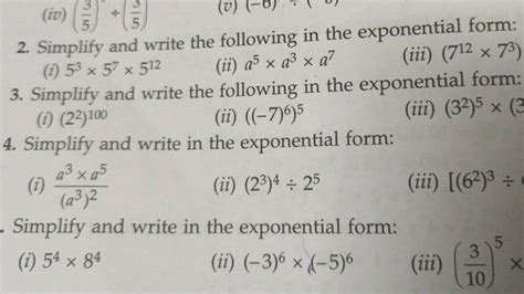 Simplify And Write The Following In The Exponential Form I