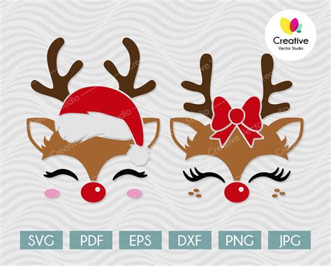 Cute Reindeer Face Svg Dxf Png Creative Vector Studio