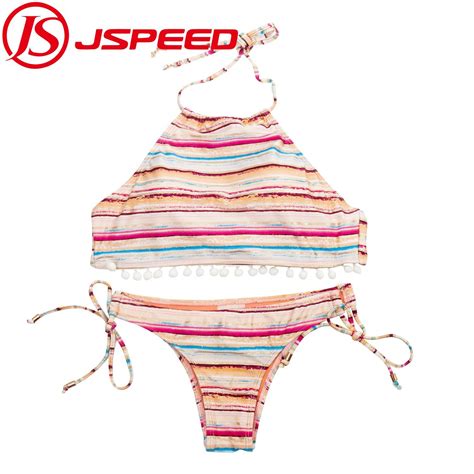 Girl Rainbow Shoulder Tie Bow Bikini Suit Swimsuit Bowknot And Bathing Suit Price