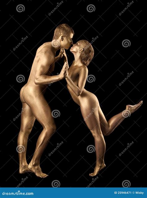 Beauty Naked Couple Dance With Gold Skin Stock Image Image Of Cosmetics Couple