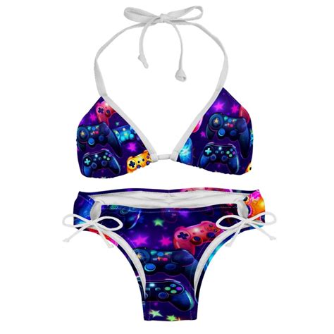 Game Controller Bikini Set With Detachable Sponge Adjustable Strap Two Pack Ideal For Beach