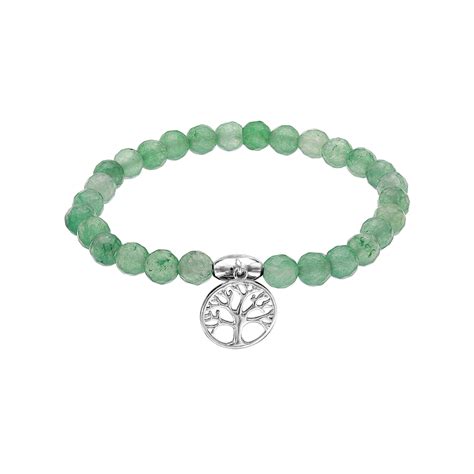 Bracelet Extensible En Pierres Naturelles Agate Verte Et Arbre De Vie