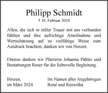 Traueranzeigen Von Philipp Schmidt Schwarzw Lder Bote Trauer