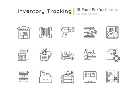 Inventory Tracking Pixel Perfect Linear Icons Set