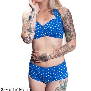 Retro Red White Polka Dot Retro Two Piece Pinup Mid Rise Bikini Swimsuit Etsy
