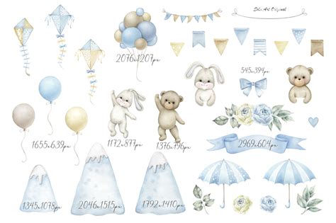 Teddy Bear Hot Air Balloons Baby Boy Shower Clipart By Solo Art