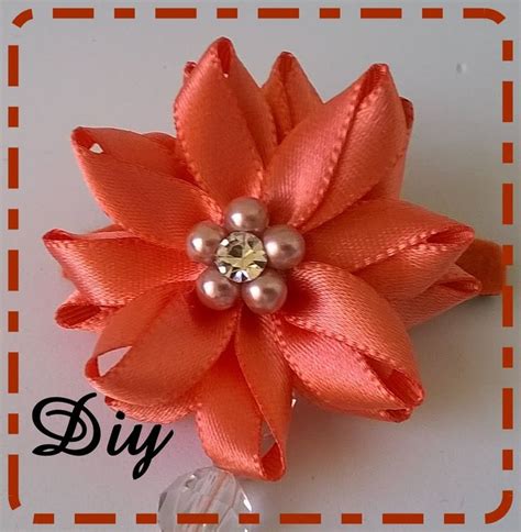 Flor De Fita De Cetim Contas E Strass Flower Satin Ribbon With