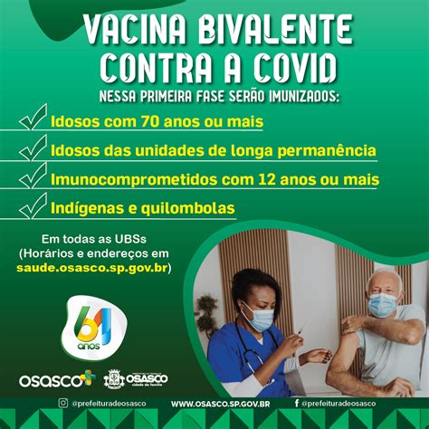 Quem tem 70 anos ou mais em Osasco já pode receber vacina bivalente