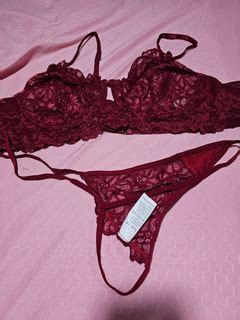 3 Piece Burgundy Lace Lingerie Set Women S Fashion New Undergarments Loungewear On Carousell