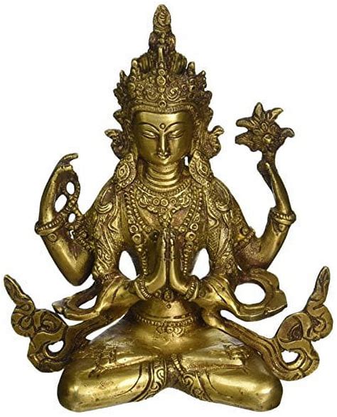 Tibetan Buddhist Deity Chenrezig Four Armed Avalokiteshvara Brass