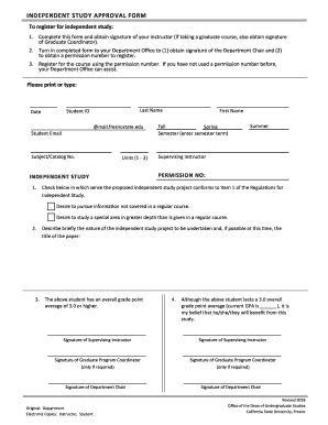 Fillable Online Independent Study Approval Form Fresno State Fax