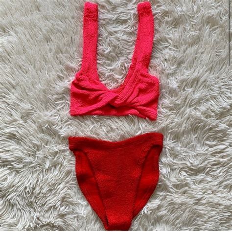 Hunza G Swim New Hunza G Juno Twisted Bikini Set In Hot Pink Red