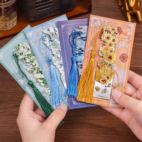 Metal Bookmarks With Tassel Oil Painting Book Mark Golden Hollow