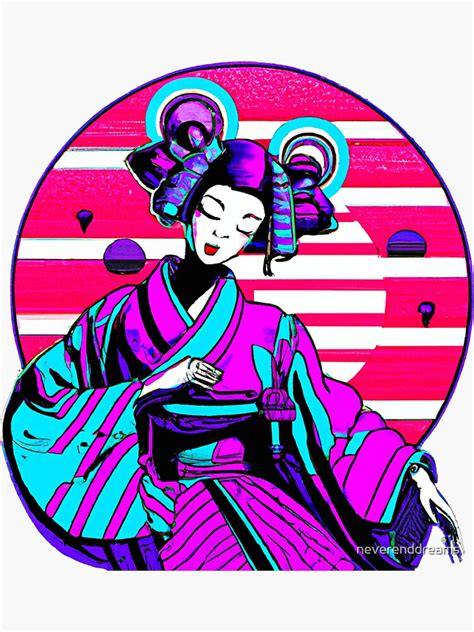 Japanese Geisha Girl Vaporwave Cyberpunk Popart Urban Style Sticker