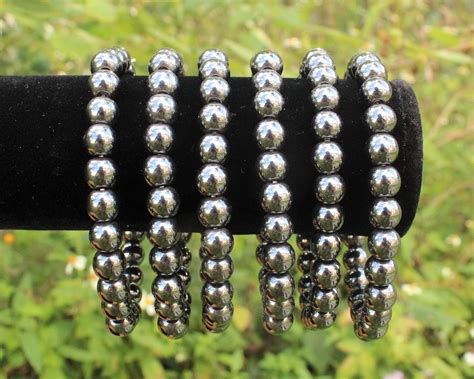 Hematite Bead Bracelet 8 Mm Round Crystals Premium Grade Stretch