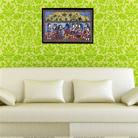 iMithila Painting Depicting Lord Krishna Lifting Govardhan Parvat | Buy ...