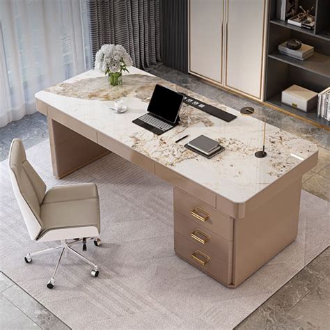 Long Rectangular Office Desk with Drawers - CharmyDecor