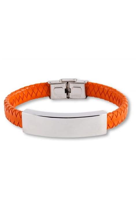 Gevlochten Lederen As Armband Oranje Leather Bracelet Braided