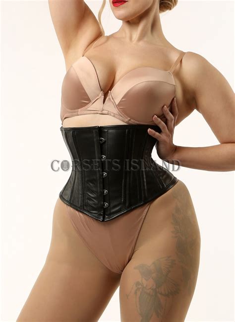 Genuine Sheep Leather Double Steel Boned Black Corset Heavy Duty Waist