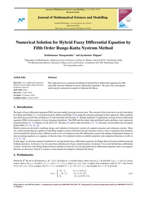 Pdf Numerical Solution For Hybrid Fuzzy Differential Equation By